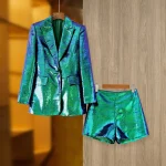 Brand-New-Unique-Party-Style-Bling-Sequins-Cloth-Suit-Single-Button-Blazer-Shorts-Fushcia-Color-Lady-5