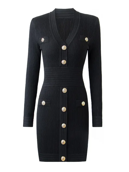 HarleyFashion-New-Autumn-Designing-Luxurious-Long-Sleeve-V-neck-4-Colors-Sheath-Casual-Knitted-Mini-Dress