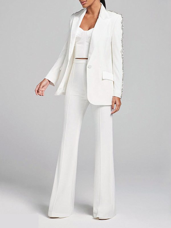 Luxury Rhinestone Office Lady Pant Suit