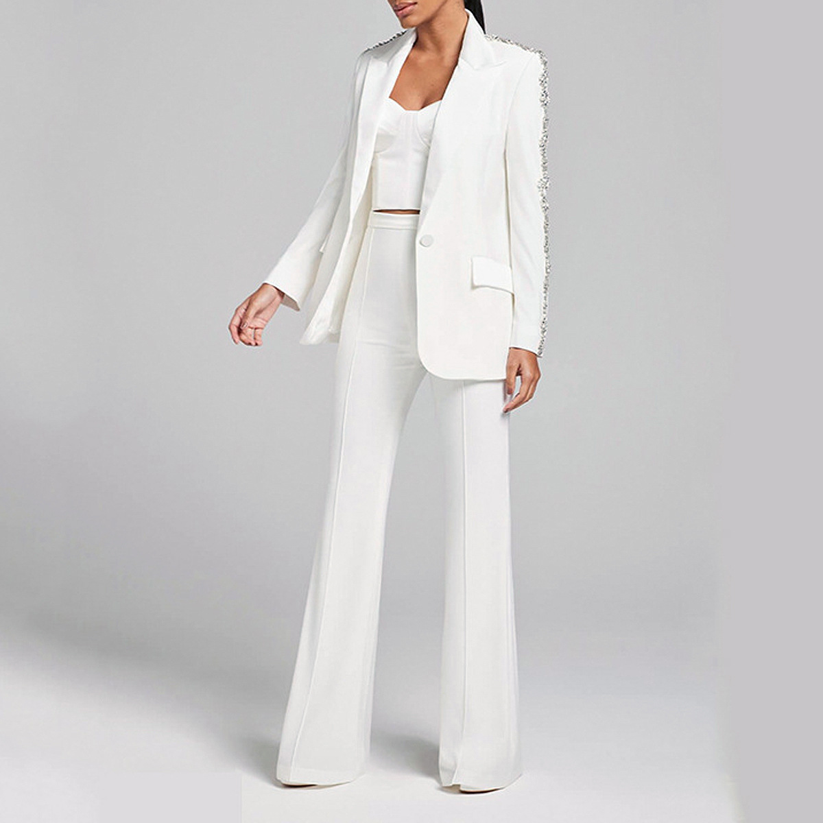 Luxury Rhinestone Office Lady Pant Suit
