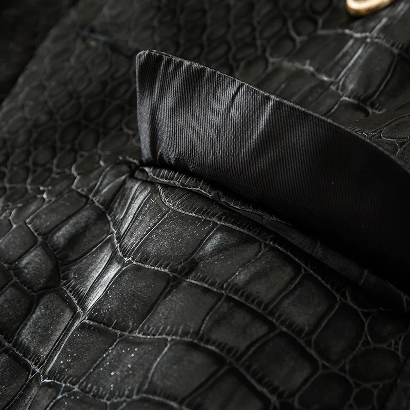 Unique-Designing-Animal-Crocodile-Pattern-Leather-Black-Blazer-for-Women-Double-Breasted-Buttons-Luxurious-PU-Street-2