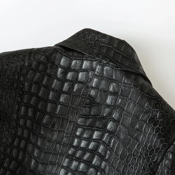 Unique-Designing-Animal-Crocodile-Pattern-Leather-Black-Blazer-for-Women-Double-Breasted-Buttons-Luxurious-PU-Street-3