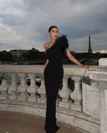 New-Fashion-Black-Color-Feathers-Women-Sexy-One-Shoulder-Bodycon-Bandage-Long-Maxi-Dress-Elegant-Evening