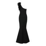 New-Fashion-Black-Color-Feathers-Women-Sexy-One-Shoulder-Bodycon-Bandage-Long-Maxi-Dress-Elegant-Evening-2