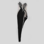 Celebrity Black Strapless Crystal Long Evening Party Dress (3)