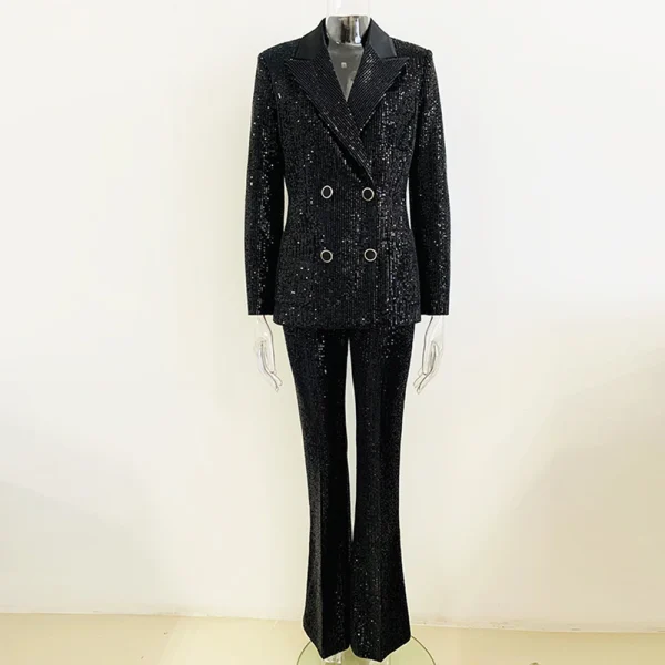 Vintage-High-Quality-Velvet-Sequins-Double-breasted-Blazer-Flare-Pants-2-Pcs-Women-Suit