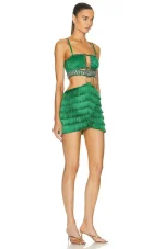 2024-New-Arrival-Green-Color-Women-Sleeveless-Sexy-Strap-Tassels-Bodycon-Mini-Bandage-Dress-Hollow-Out-3