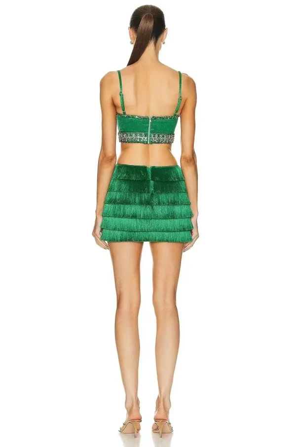 2024-New-Arrival-Green-Color-Women-Sleeveless-Sexy-Strap-Tassels-Bodycon-Mini-Bandage-Dress-Hollow-Out-4