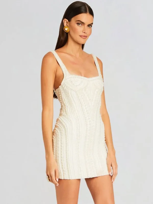 Women-Celebrity-Summer-Sexy-Sleeveless-Pearl-Studded-White-Mini-Bodycon-Dress-2024-Elegant-Evening-Club-Party-2