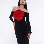 Women-s-New-Sexy-Black-Decorative-FlowerBreast-wrapping-Dress-Fashion-Slim-Fit-Open-Back-Bottom-Split-4