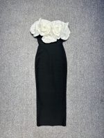 Celebrity Flower Black Maxi Long Bandage Dress (2)