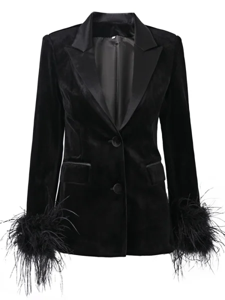 kf-S8888b0eb64ab477c9f6a82158a274e18G-New-Autumn-Winter-Women-Black-Fluffy-Feather-Patchwork-Fashion-Classic-Velvet-Blazer-Quality-Jackets