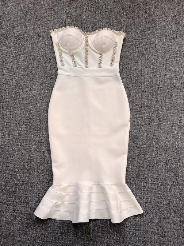 White Strapless Diamond Design Celebrity Bandage Dress (1)