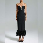 Strapless Feathers Bodycon Long Bandage Dress