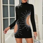 kf-S7c78e3b6846f4f7390f020ea1238dfebA-Sexy-Half-High-Collar-Hollow-Out-Pearl-Mini-Dress-Women-Black-Long-Sleeve-Mesh-Patchwork-Beaded