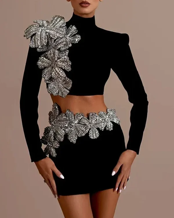 kf-S53b3c1b808df46ee99eb9a9ed4f55d07j-Sexy-Long-Sleeves-Bandage-2-Piece-Sets-Women-Turtleneck-Shiny-Diamonds-Flower-Top-Bodycon-Mini-Skirts